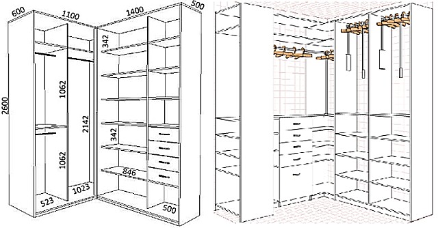 Такой чертеж может быть применен для создания шкафов или же стеллажей для гардеробной.
