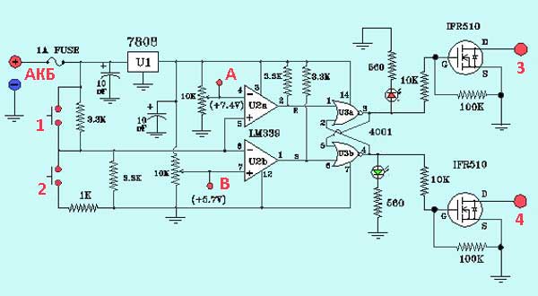 Схема контроллера заряда АКБ ветроэнергетической установки