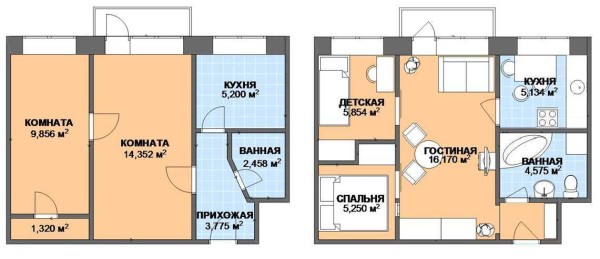 Еще вариант переделки двухкомнатной квартиры в трехкомнатную