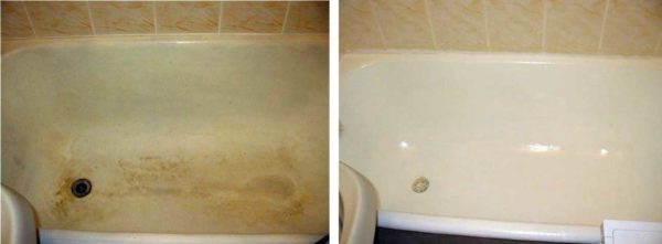 Это ванна "до" и "после" реставрации наливным акрилом
