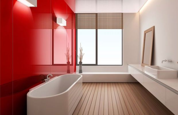Стеклянные стеновые панели позволяют эффектно оформить ванную комнату